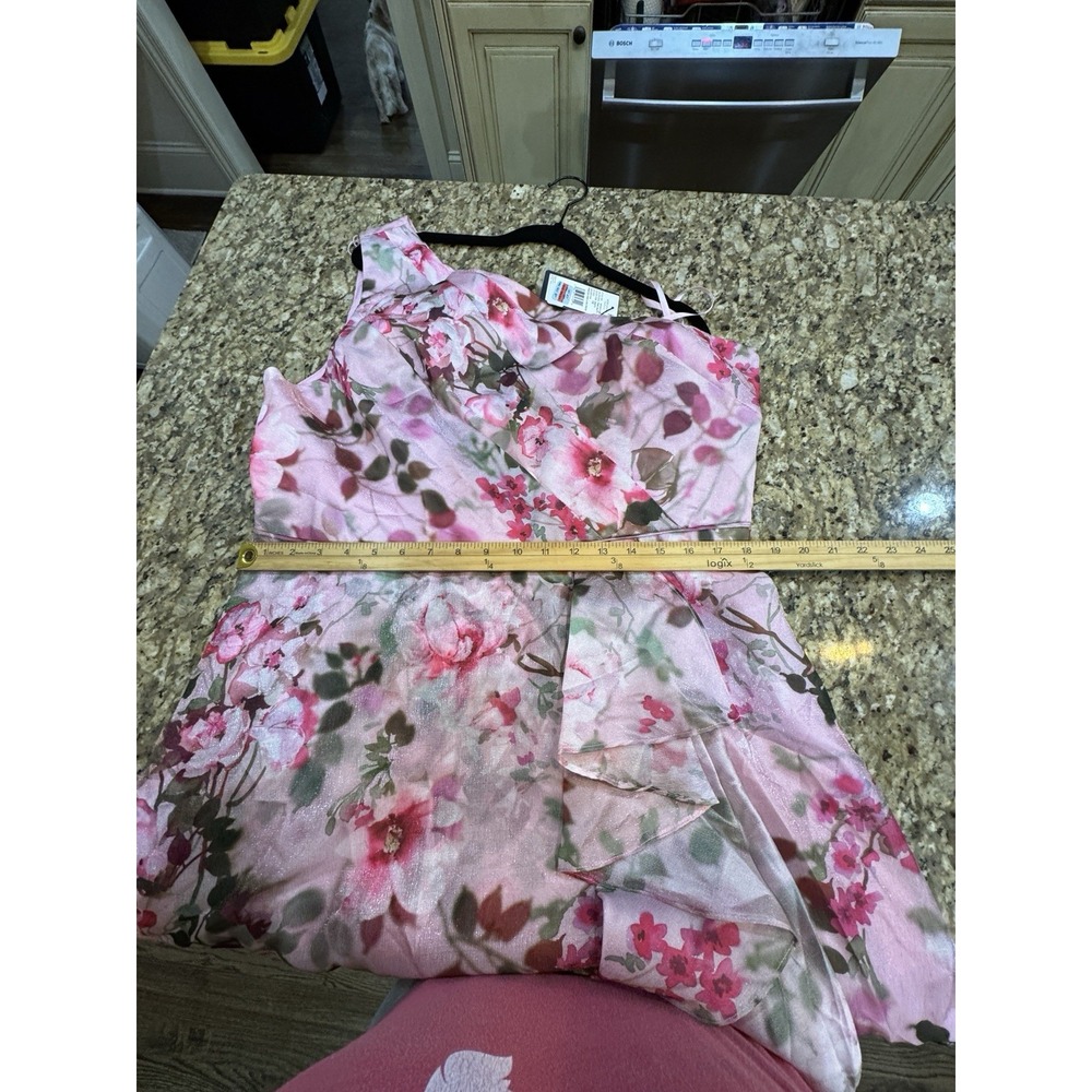 NWT Adrianna Papell One Shoulder Floral High Low Dress Pink Size 18 $199 - Picture 9 of 11